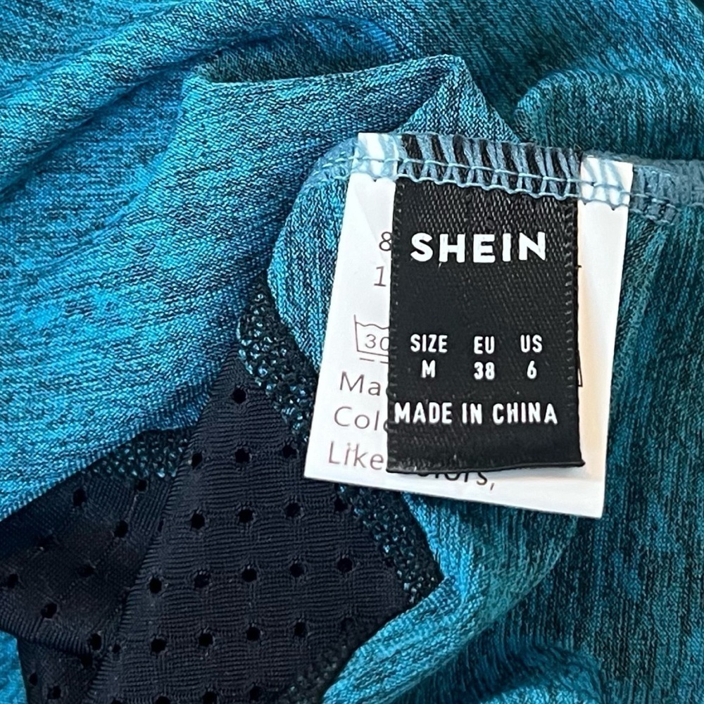 NEW SHEIN Full Zip Lightweight Athletic Jacket Teal Blue Black Medium Stretchy - Picture 5 of 6